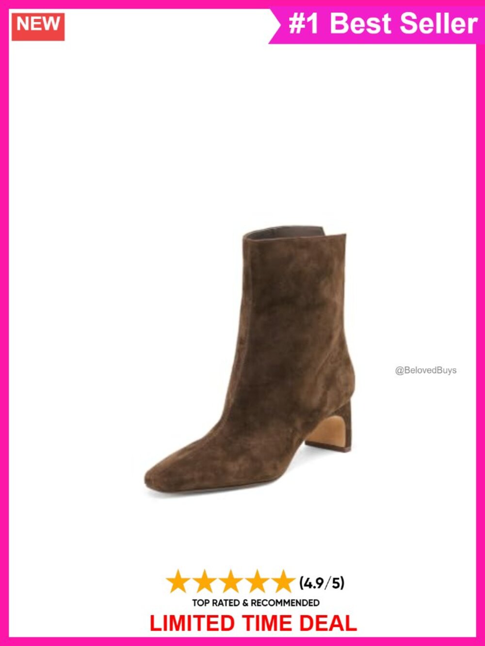 Suede Ankle Booties Block Heel Nylon Lined Almond Toe